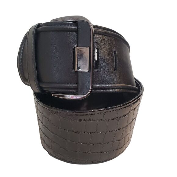 Carlisle Belt Black Embossed 3" Wide Leather Croc Pattern Sz M 34"-36" USA made - Picture 1 of 9
